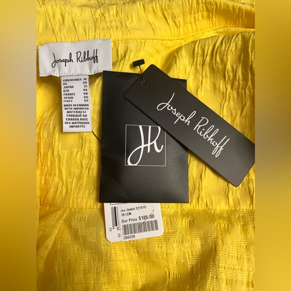 Joseph Ribkoff Bright Yellow Crinkly Fabric Capelike Jacket W/ Supercool Buttons - Picture 5 of 7